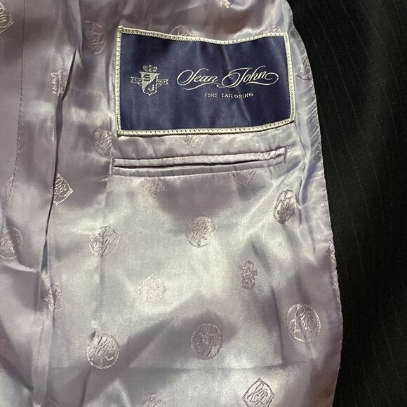 Sean john fine tailored mens 3 button blazer black pinstripe 44S sport coat wool - Picture 8 of 14